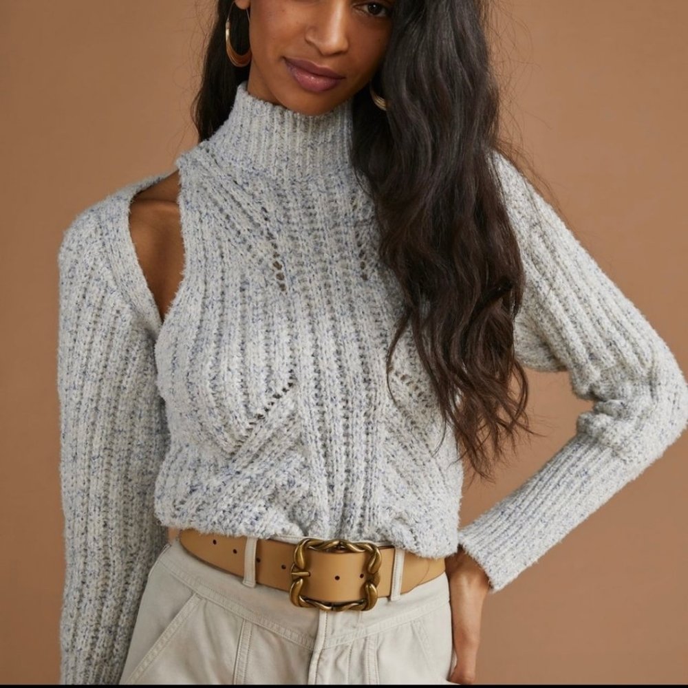 Anthropologie Gray Ribbed Sweater